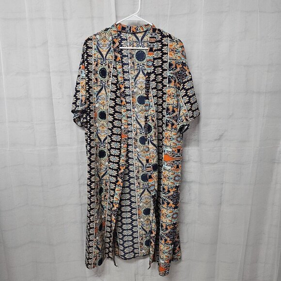 Kimono Blue Orange Boho Open Hippie Gypsy Festival Floral OSFA - Picture 8 of 10